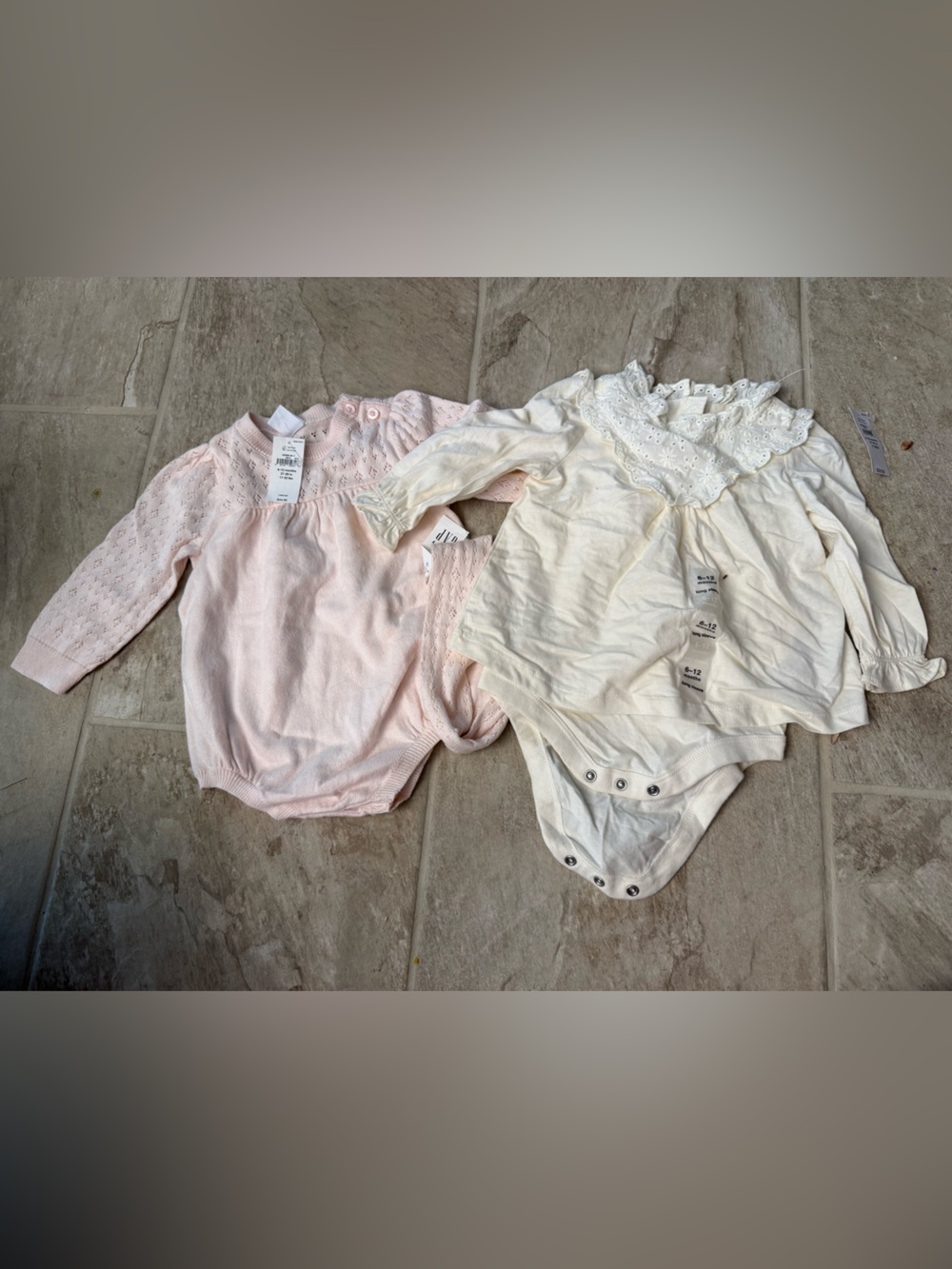 Baby Gap Girl Onesies - Light Pink & Cream Knit Bodysuits